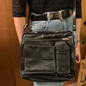 90s WILSONS genuine leather compartment handbag